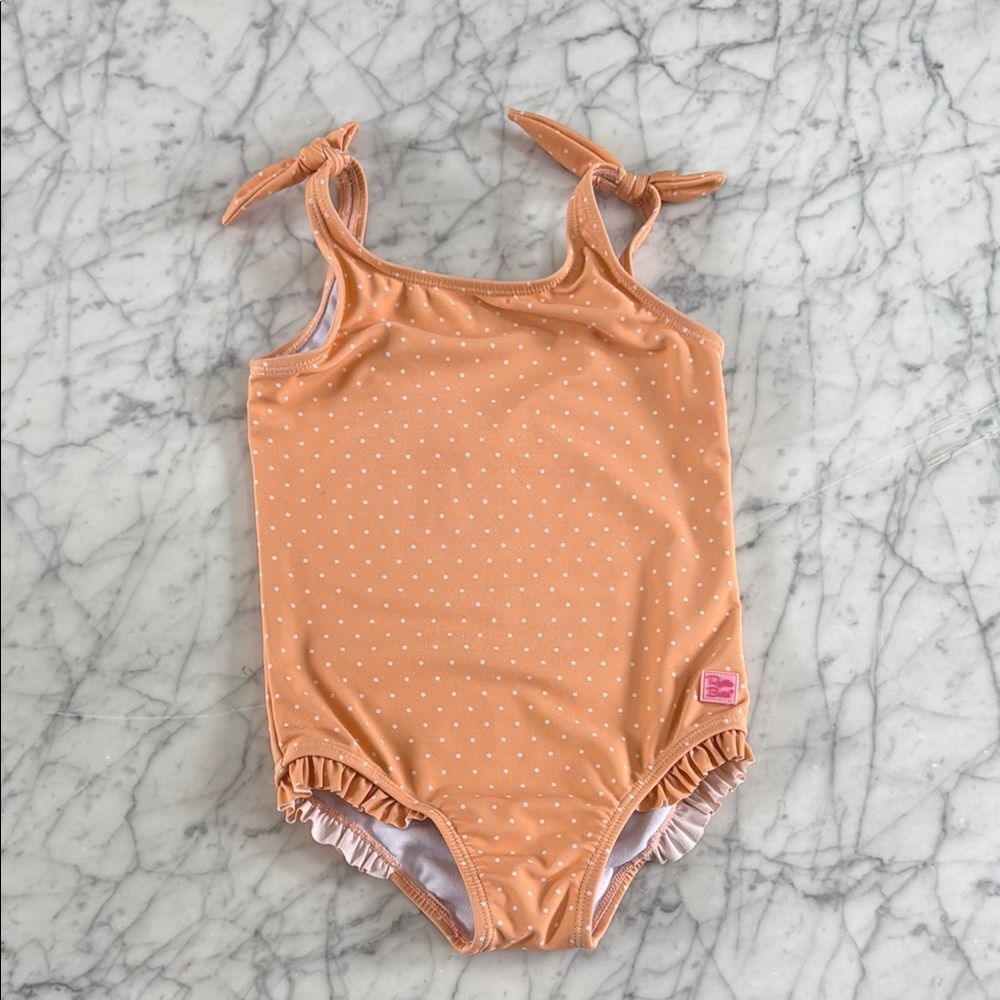 Ruffle Butts Melon Polka Dot Swimsuit Sz 6 Bow Shoulder Bow